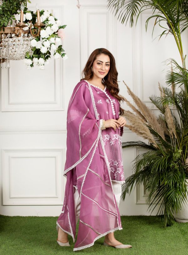 Mulmul Rosemallow Kurta With Front Pleated Pyjamas For Discount