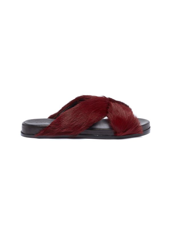 Turban  cross strap fur slide sandals - Alumnae - Red Cheap