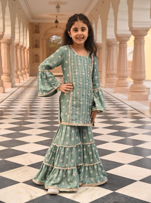 Mulmul Modal Satin Pyaari Teal Blue Kurta with Mulmul Modal Satin Pyaari Teal Blue Garara Supply