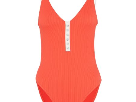 Button front ribbed one-piece swimsuit Online Sale