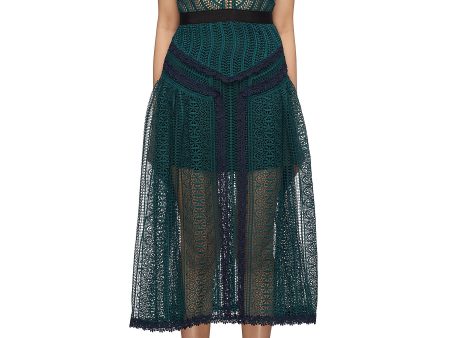 Panelled wavy guipure lace dress - self-portrait - Green Online