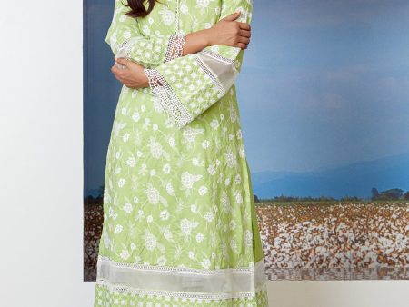 Mulmul Cotton Sonet Lime Green Kurta Hot on Sale