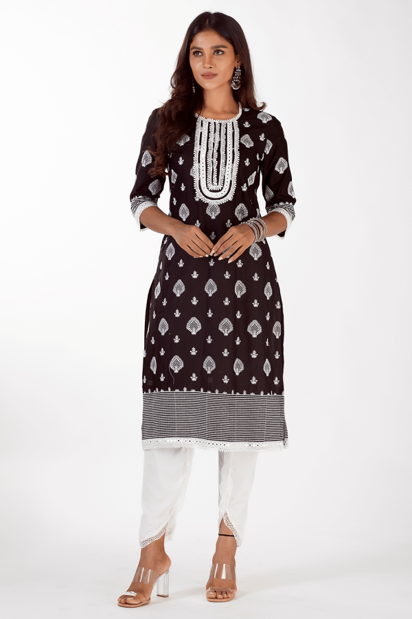 Mulmul Cotton Gene Black Kurta Cheap