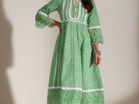 Mulmul Cotton Arris Green Anarkali  Kurta Online