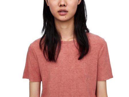 Zara Women s Ribbed T-Shirt (Light Coral, Small) For Sale