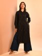 Mulmul Cotton Trix Black Long Shirt with Mulmul Cotton Trix Black Pant on Sale