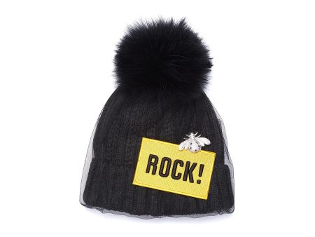 Rock!  slogan appliqué embellished veil wool beanie - Venna - Black For Cheap