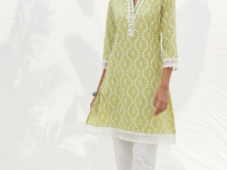 Mulmul Cotton Maneri Lime kurta For Cheap