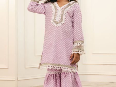 Mulmul Cotton Elara Lilac Kurta With Elara Lilac Garara on Sale