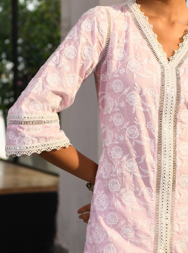 Mulmul Cotton Briallen Kurta Pink For Sale