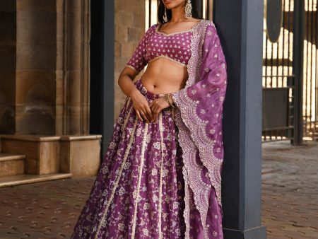 Mulmul Organza Bimli Lilac Lehenga With Mulmul Luxe Silk Bimli Lilac Dupatta Sale