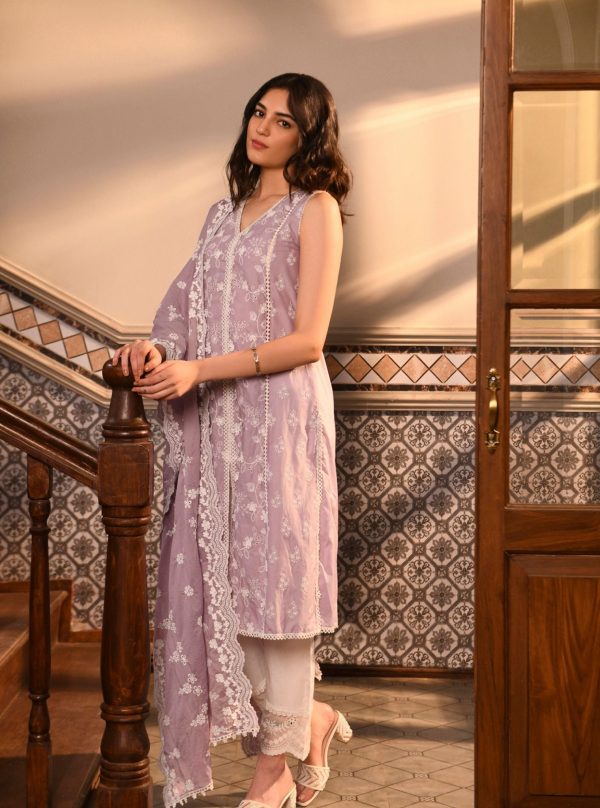 Mulmul Cotton Ensi Lilac Kurta Online now