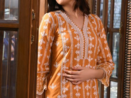 Mulmul Cotton Arpina Orange Kurta Online