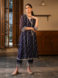 Mulmul Organza Vashti Navy Kurta With Mulmul Cotton Vashti Navy Pant For Sale