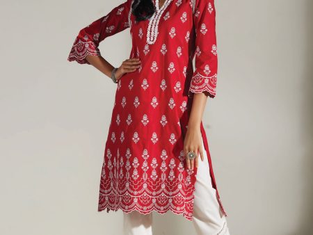 Mulmul Cotton Keily Red Kurta Supply