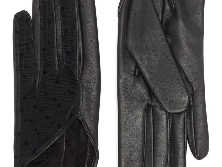 Beijing  polka dot tulle panel leather gloves For Cheap