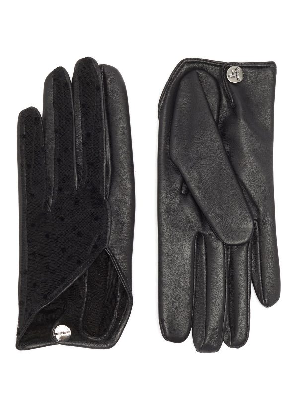 Beijing  polka dot tulle panel leather gloves For Cheap