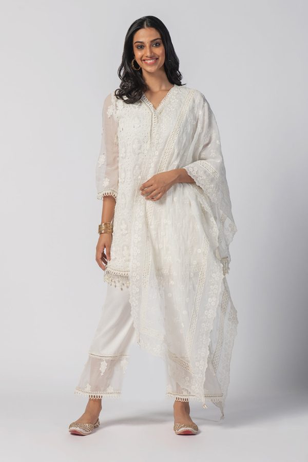 Mulmul Tencel Luxe Organza Savannah Kurta Off White With New Savannah Off White Pant Fashion