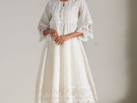 Mulmul Cotton Arris White Anarkali  Kurta Online now