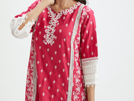 Mulmul Pima Satin Merry Kurta Fuchsia Cheap