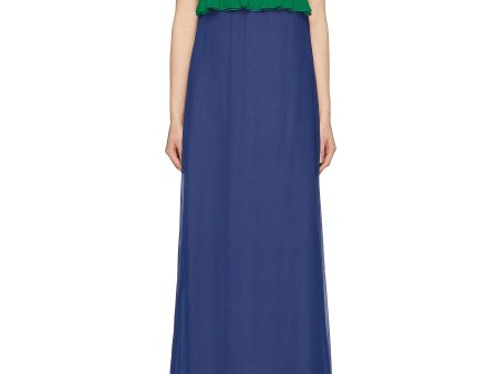 Textured logo appliqué ruffle waist colourblock maxi dress - Prada - Multi-colour Discount