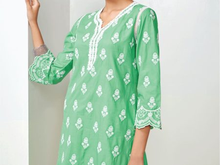 Mulmul Cotton Keily Green Kurta Online