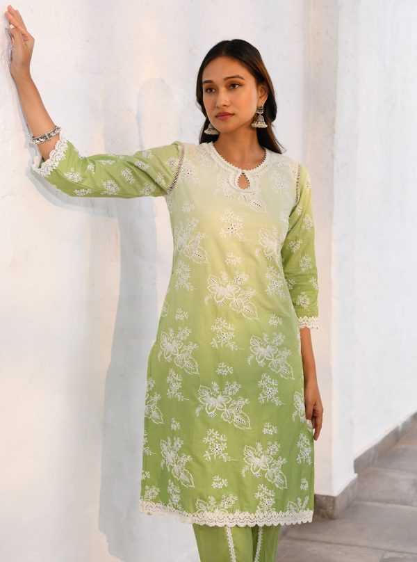 Mulmul Cotton Savri Green Kurta With Mulmul Cotton Savri Green Dhoti Pant Online now