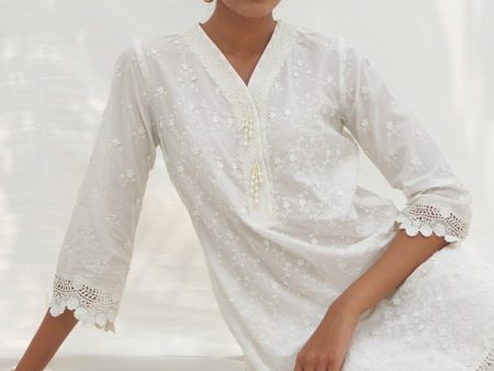 Mulmul Cotton Veliena White kurta Sale