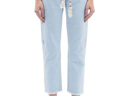 Rope belted zigzag embroidered jeans - Mira Mikati - Blue Online now