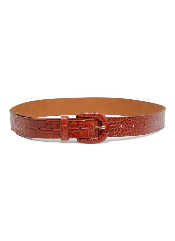 Croc embossed faux leather belt - Topshop - Brown For Sale