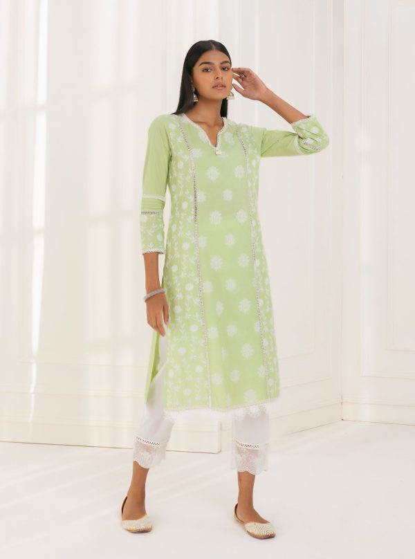 Mulmul Cotton Kannur Green Kurta Online Hot Sale