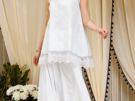 Mulmul Blossom White Kurti With Blossom Sharara Cheap