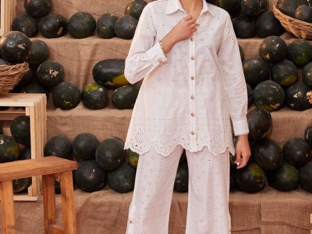 Mulmul Cotton Inaya White Shirt With Mulmul Cotton Inaya White Pant on Sale