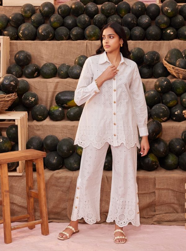 Mulmul Cotton Inaya White Shirt With Mulmul Cotton Inaya White Pant on Sale