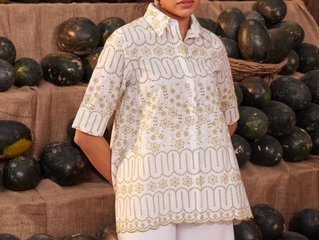 Mulmul Cotton Erica White Green Shirt Online