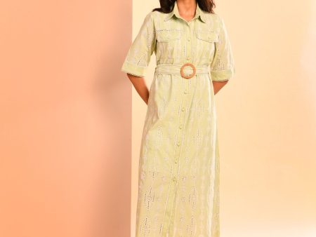 Mulmul Cotton Rosaria Green Long Dress For Cheap