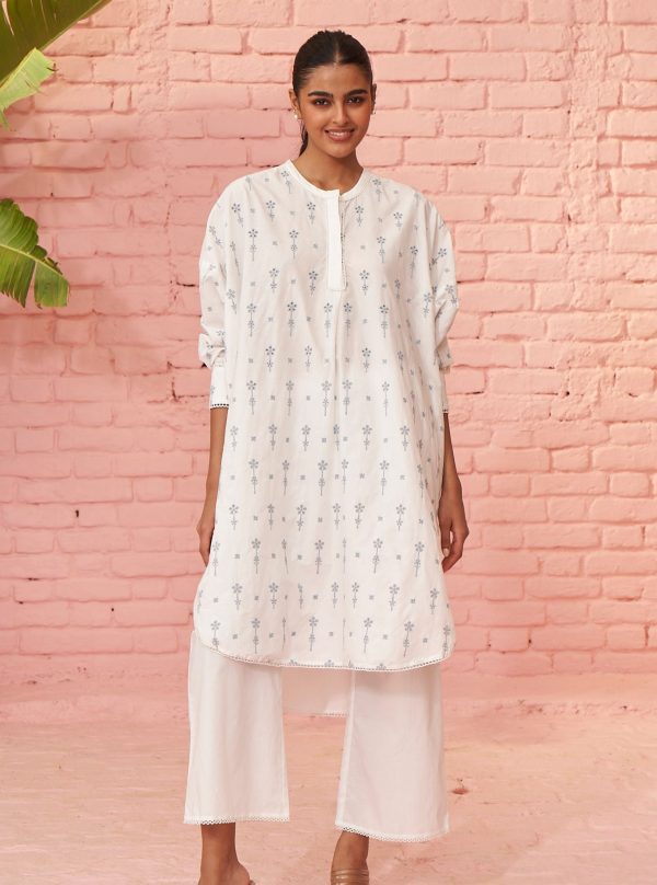 Mulmul Cotton Oriana White Kurta With Mulmul Cotton Oriana White Pant Online Hot Sale