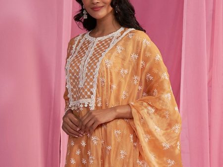 Mulmul Organza Raaga Orange Kurta With Mulmul Organza Raaga Orange Pant Online Sale