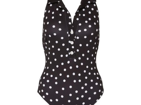 The Janet  polka dot print halterneck one-piece swimsuit For Sale