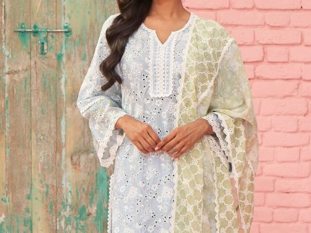 Mulmul Cotton Aaroh Light Blue Kurta With Mulmul Cotton Aaroh Light Blue Pant Fashion