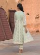 Mulmul Organza Zola Green Anarkali Kurta With Mulmul Cotton Zola Green Pant For Cheap