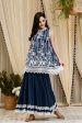 Mulmul Blossom Navy Kurti With Blossom Sharara For Discount