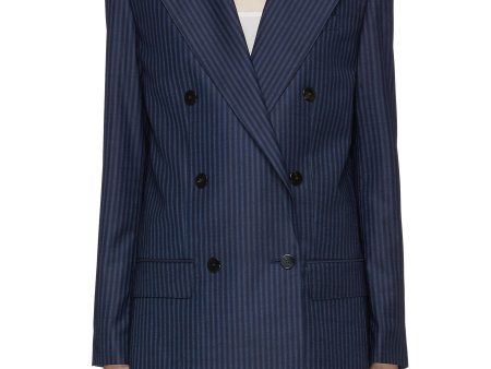 Double breasted stripe virgin wool blazer - Theory - Blue on Sale