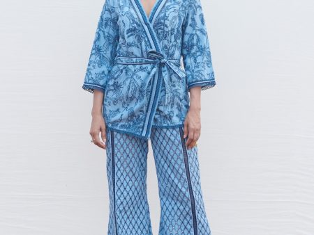 Mulmul Denim Attina Light Blue Kaftan With Attina Light Blue Pant Online