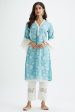 Mulmul Cotton Dunlin Teal Kurta For Discount