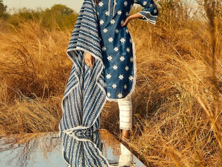 Mulmul Cotton Dawn Navy Kurta Fashion