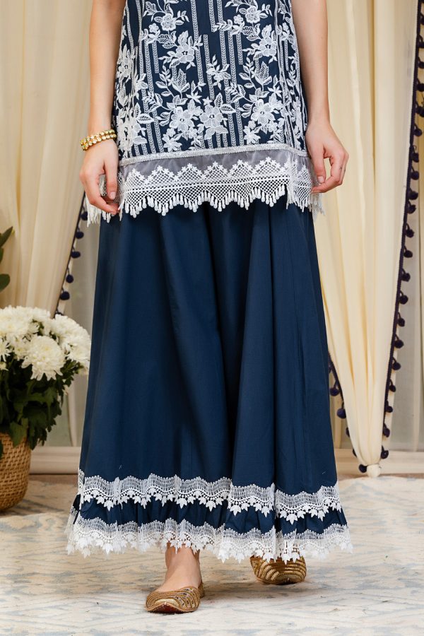 Mulmul Blossom Navy Kurti With Blossom Sharara For Discount