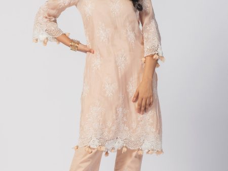 Mulmul Tencel Luxe Organza Eden Beige Kurta Hot on Sale