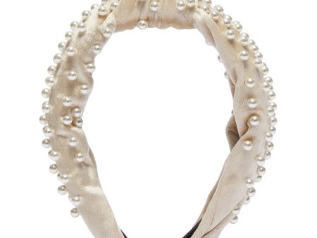 Faux pearl knot velvet headband Sale