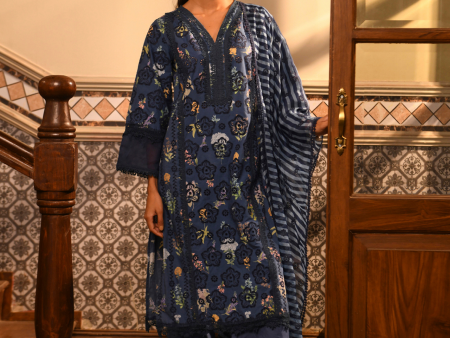 Mulmul Cotton Binita Navy Printed Kurta With Mulmul Cotton Binita Navy Pant Discount